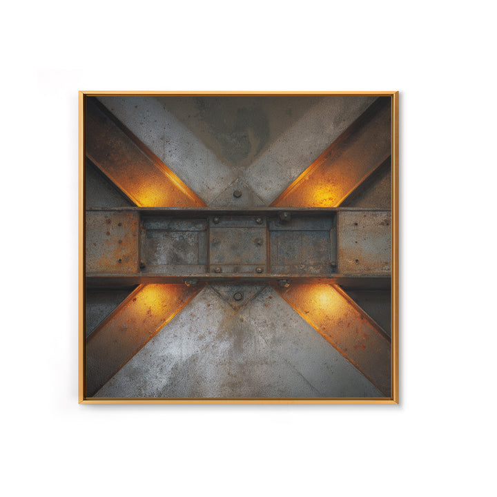 Steel Beams Crossing Like Abstract Lines Framed Canvas Print, Industrial Art, Wall Art, Living Room Decor, Fine Art, Foundry, IND-1x1-65