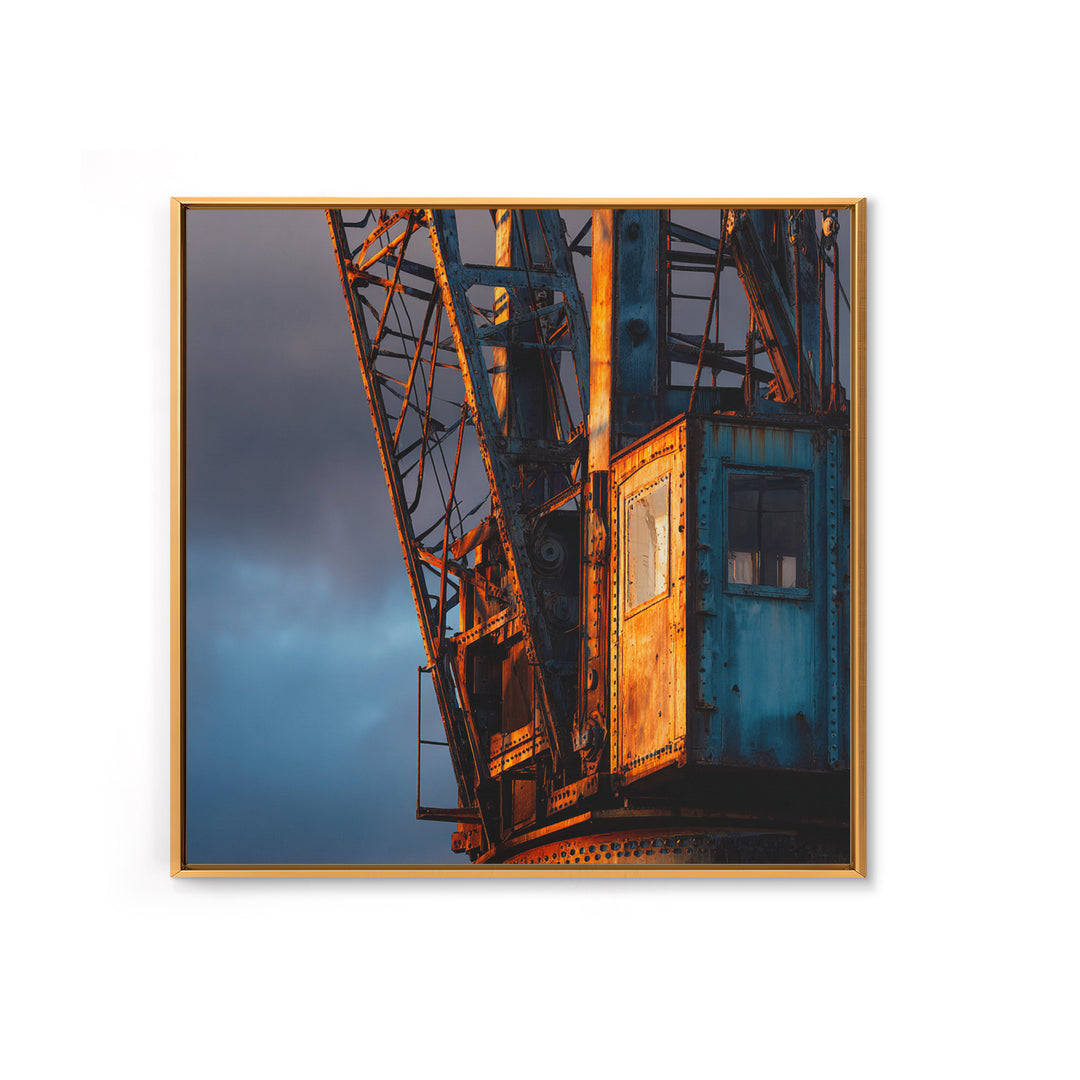 Warehouse Crane Silhouette Framed Canvas Print, Industrial Art, Luxury Decor, Living Room Decor, Oil Painting, Foundry, IND-1x1-79
