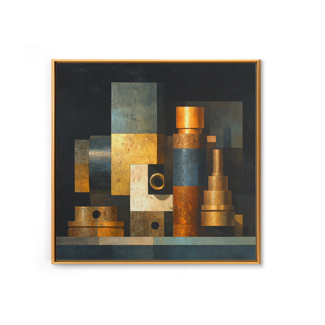 Brass Gauge and Machinery Still Life Canvas Print, Industrial Art, Decor, Living Room Decor, Foundry, Black and White Wall Art, IND-1x1-85