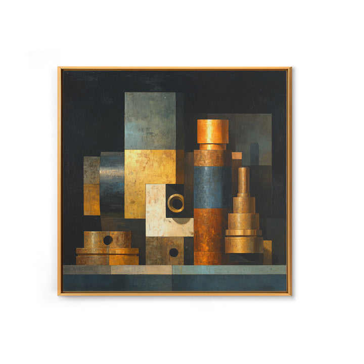 Brass Gauge and Machinery Still Life Canvas Print, Industrial Art, Decor, Living Room Decor, Foundry, Black and White Wall Art, IND-1x1-85