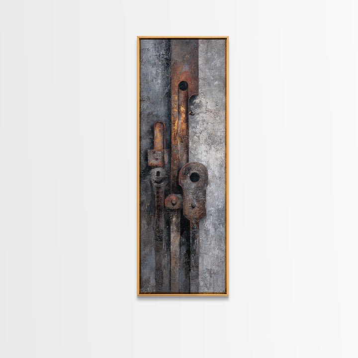 Abstract Smoke and Steel Shapes Canvas Print, Industrial Art, Printables, Living Room Decor, Abstract Art, Foundry, IND-1x3-12
