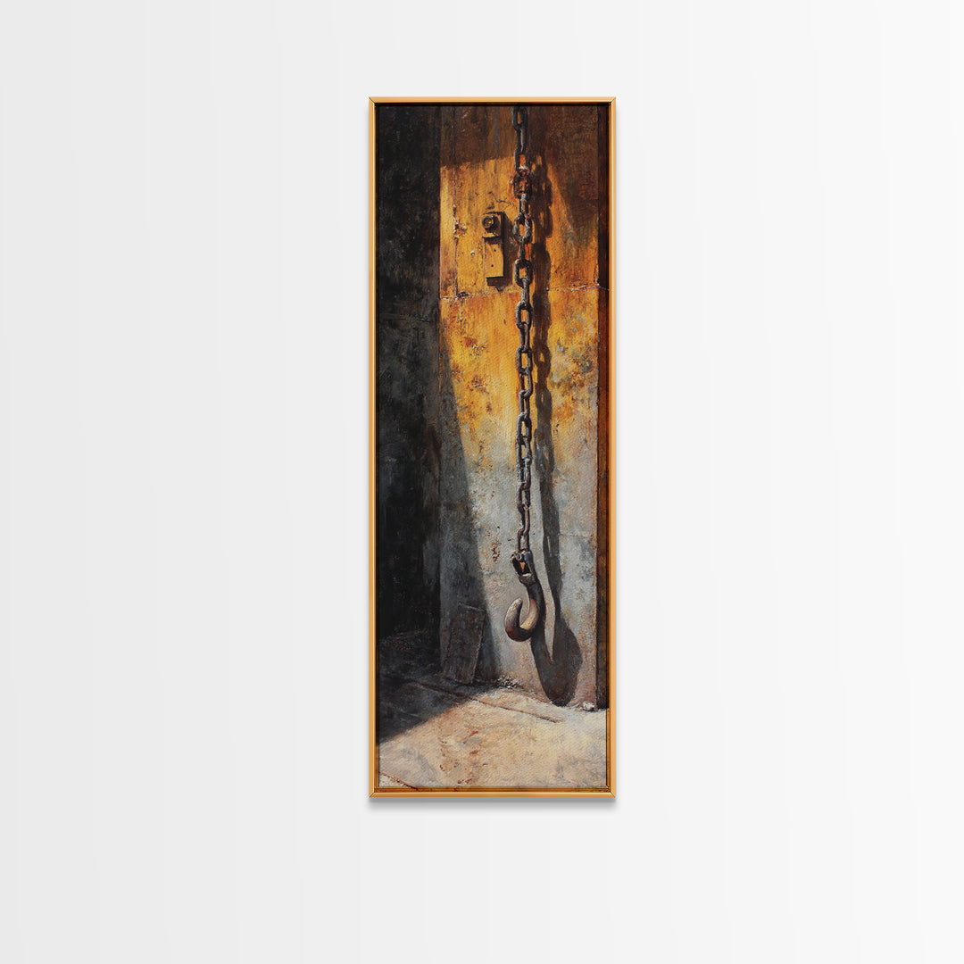 Chain and Hook Still Life Canvas Print, Industrial Art, Original Art, Living Room Decor, Fine Art, Foundry, Steampunk Decor, IND-1x3-28