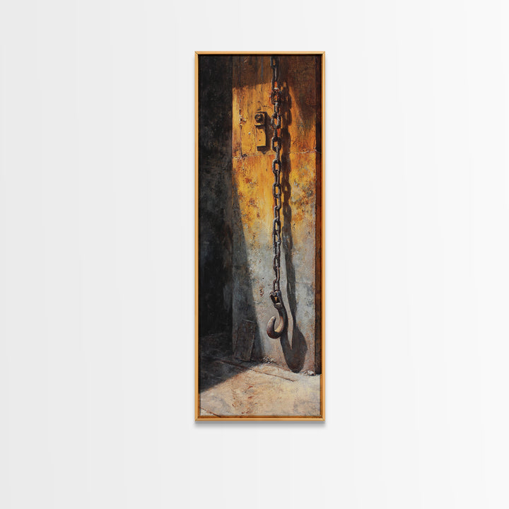 Chain and Hook Still Life Canvas Print, Industrial Art, Original Art, Living Room Decor, Fine Art, Foundry, Steampunk Decor, IND-1x3-28