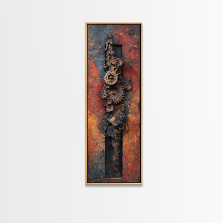 Rusted Gears Arranged as Sculptural Still Life Canvas Print, Industrial Art, Digital Prints, Living Room Decor, Foundry, IND-1x3-37