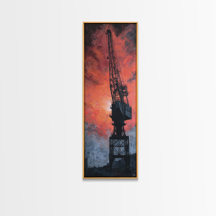 Warehouse Crane Silhouette Canvas Print, Industrial Art, Black and White Art, Living Room Decor, Foundry, Minimalist Decor, IND-1x3-43