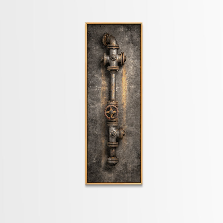 Metal Pipes and Valves as Graphic Composition Canvas Print, Industrial Art, Abstract Wall Art, Living Room Decor, Foundry, IND-1x3-44