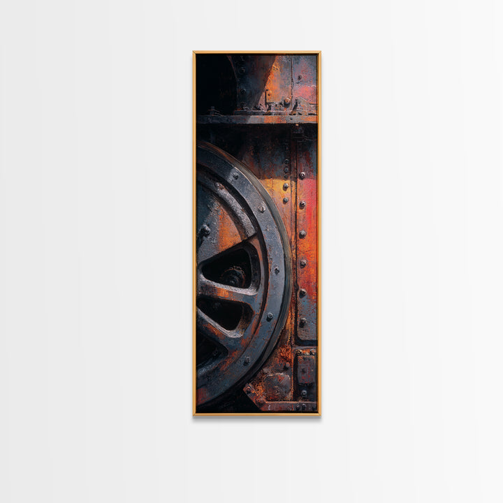 Steam Locomotive Wheel Closeup Canvas Print, Industrial Art, Digital Prints, Living Room Decor, Oil Painting, Foundry, IND-1x3-90