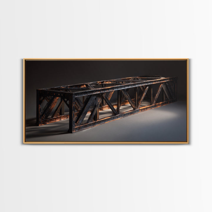 Steel Bridge Truss Framed Canvas Print, Industrial Art, Wall Hanging, Living Room Decor, Watercolor Art, Foundry, IND-2x1-23
