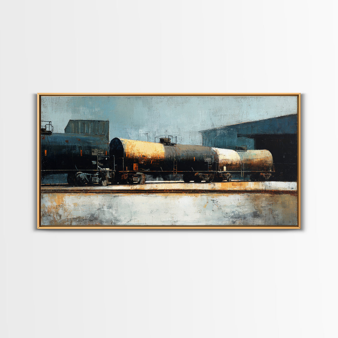 Urban Rail Yard Canvas Print, Industrial Art, Original Art, Living Room Decor, Foundry, Steampunk Decor, Bauhaus Poster, IND-2x1-41