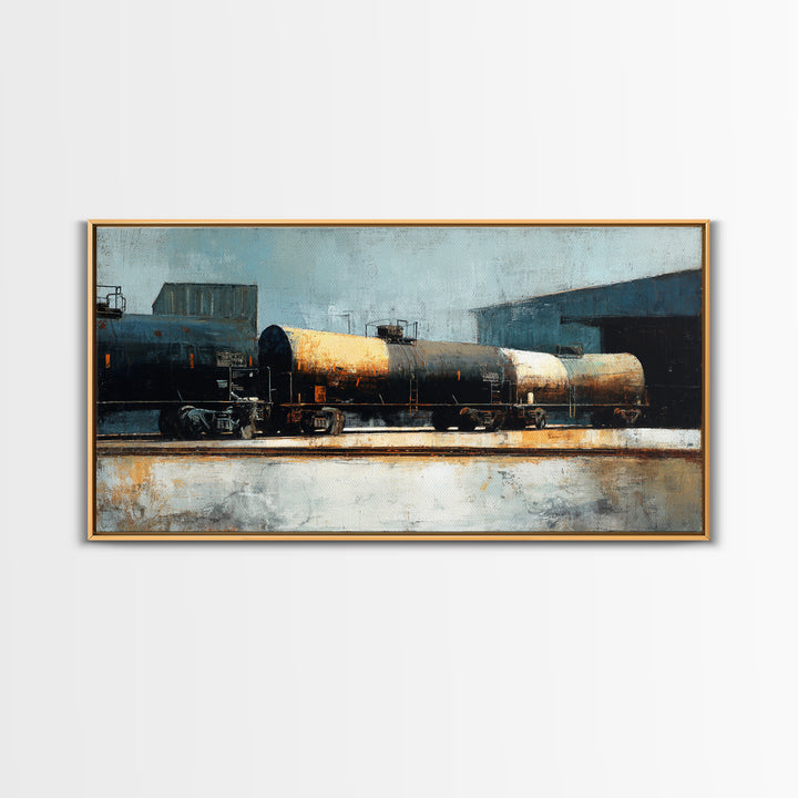 Urban Rail Yard Canvas Print, Industrial Art, Original Art, Living Room Decor, Foundry, Steampunk Decor, Bauhaus Poster, IND-2x1-41