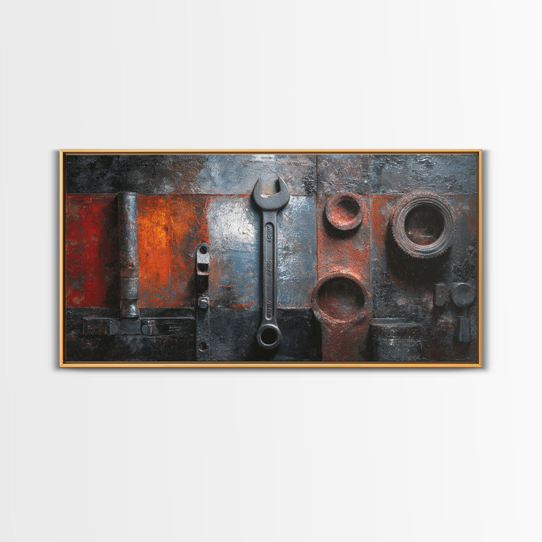 Riveted Metal Panel Texture Study Framed Canvas Print, Industrial Art, Wall Art, Living Room Decor, Fine Art, Foundry, IND-2x1-42