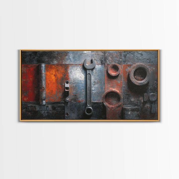 Riveted Metal Panel Texture Study Framed Canvas Print, Industrial Art, Wall Art, Living Room Decor, Fine Art, Foundry, IND-2x1-42