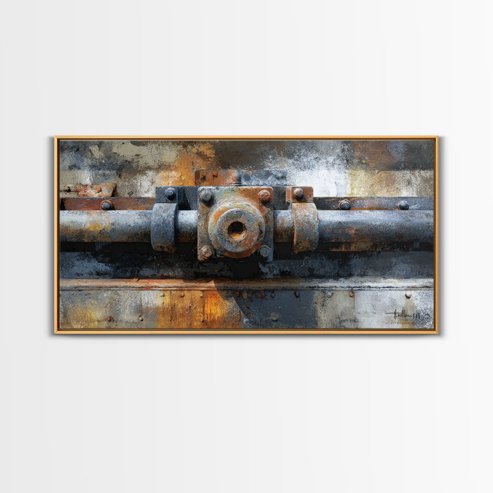 Urban Rail Yard Framed Canvas Print, Industrial Art, Metal Art, Living Room Decor, Abstract Art, Foundry, Gallery Decor, IND-2x1-65