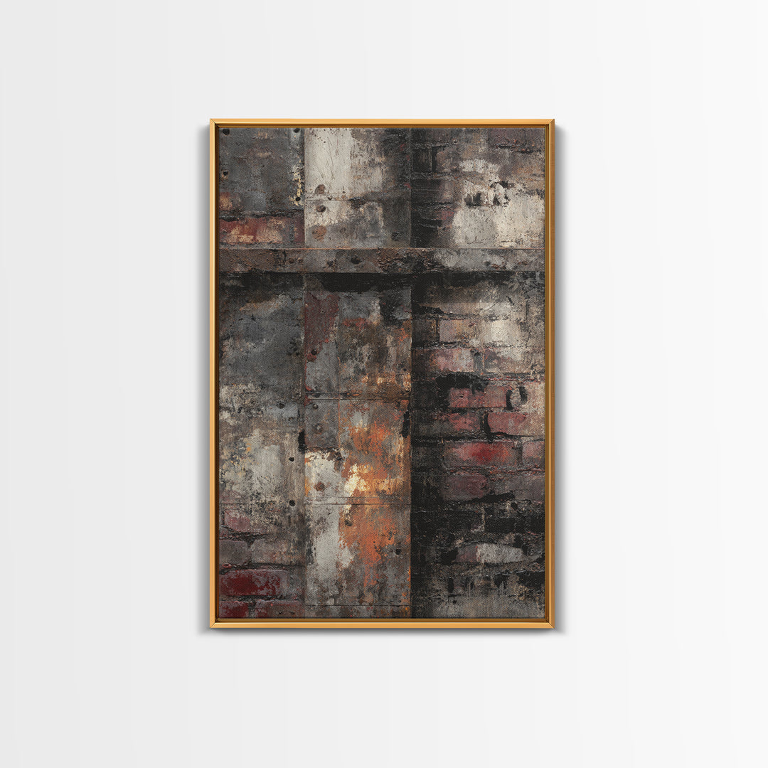Exposed Brick Texture Abstract Framed Canvas Print, Industrial Art, Printable Art, Living Room Decor, Fine Art, Foundry, IND-2x3-12