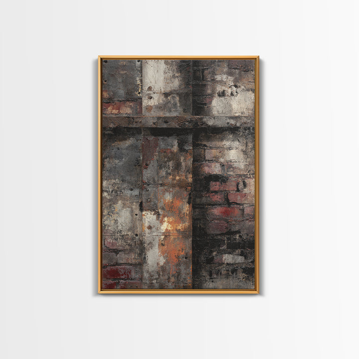 Exposed Brick Texture Abstract Framed Canvas Print, Industrial Art, Printable Art, Living Room Decor, Fine Art, Foundry, IND-2x3-12