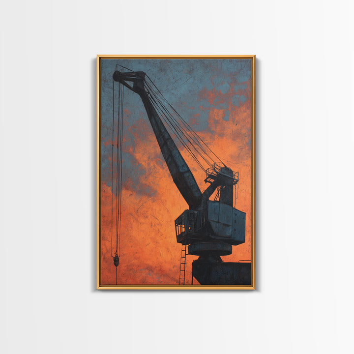 Warehouse Crane Silhouette Canvas Print, Industrial Art, Original Painting, Living Room Decor, Fine Art, Foundry, Large Art, IND-2x3-15