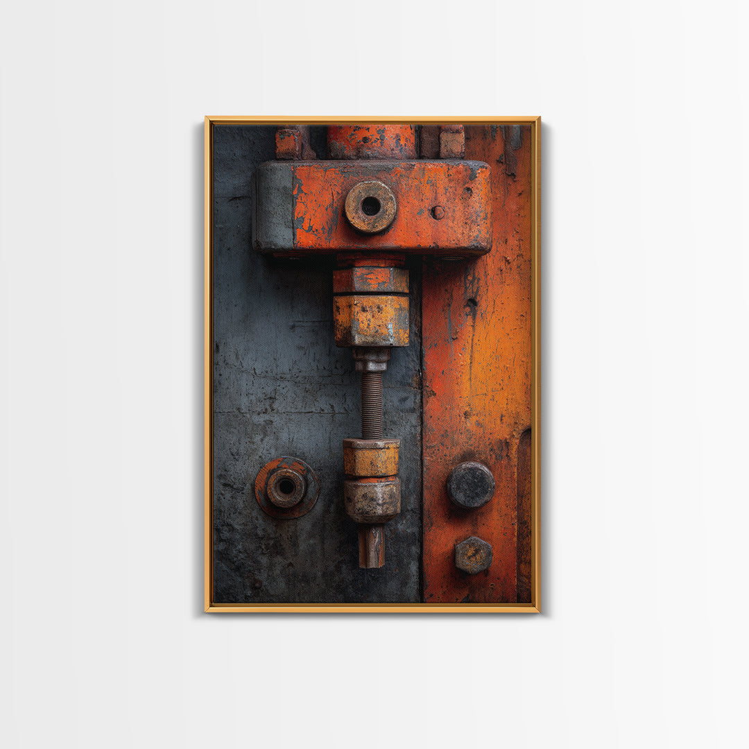 Rust Orange and Charcoal Geometric Abstraction Framed Canvas Print, Industrial Art, Art Print, Living Room Decor, Foundry, IND-2x3-22