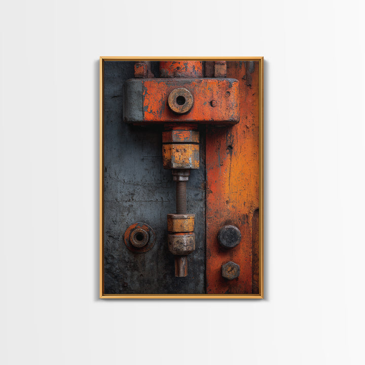 Rust Orange and Charcoal Geometric Abstraction Framed Canvas Print, Industrial Art, Art Print, Living Room Decor, Foundry, IND-2x3-22