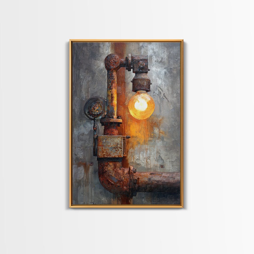 Industrial Lamp with Warm Glow Canvas Print, Industrial Art, Abstract Art, Living Room Decor, Fine Art, Foundry, Bauhaus Poster, IND-2x3-31