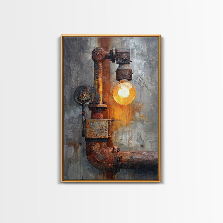 Industrial Lamp with Warm Glow Canvas Print, Industrial Art, Abstract Art, Living Room Decor, Fine Art, Foundry, Bauhaus Poster, IND-2x3-31