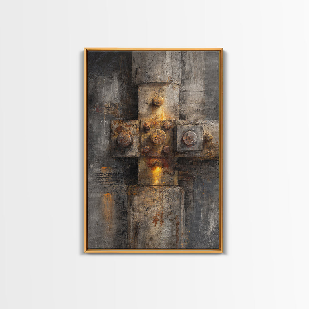 Concrete Wall Abstract Framed Canvas Print, Industrial Art, Abstract Painting, Living Room Decor, Foundry, Neutral Decor, IND-2x3-41