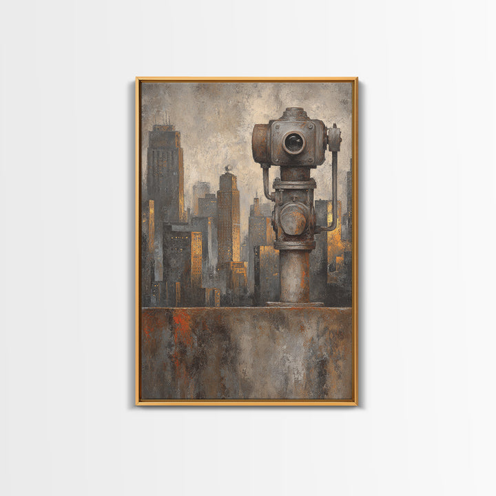 Industrial City Skyline Framed Canvas Print, Industrial Art, Living Room Decor, Abstract Art, Foundry, Abstract Wall Art, IND-2x3-44