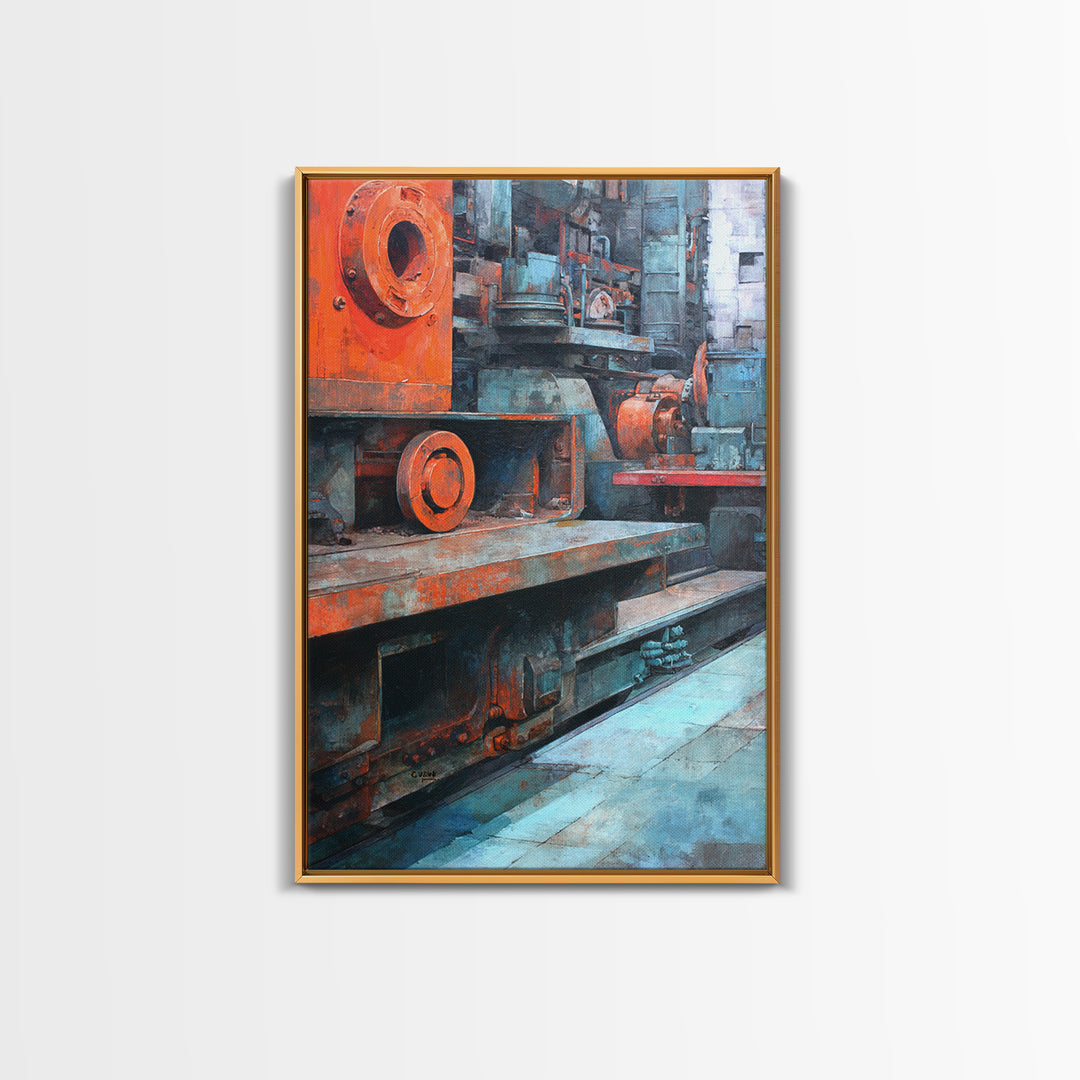Urban Rail Yard Canvas Print, Industrial Art, Abstract Wall Art, Living Room Decor, Watercolor Art, Foundry, IND-2x3-5