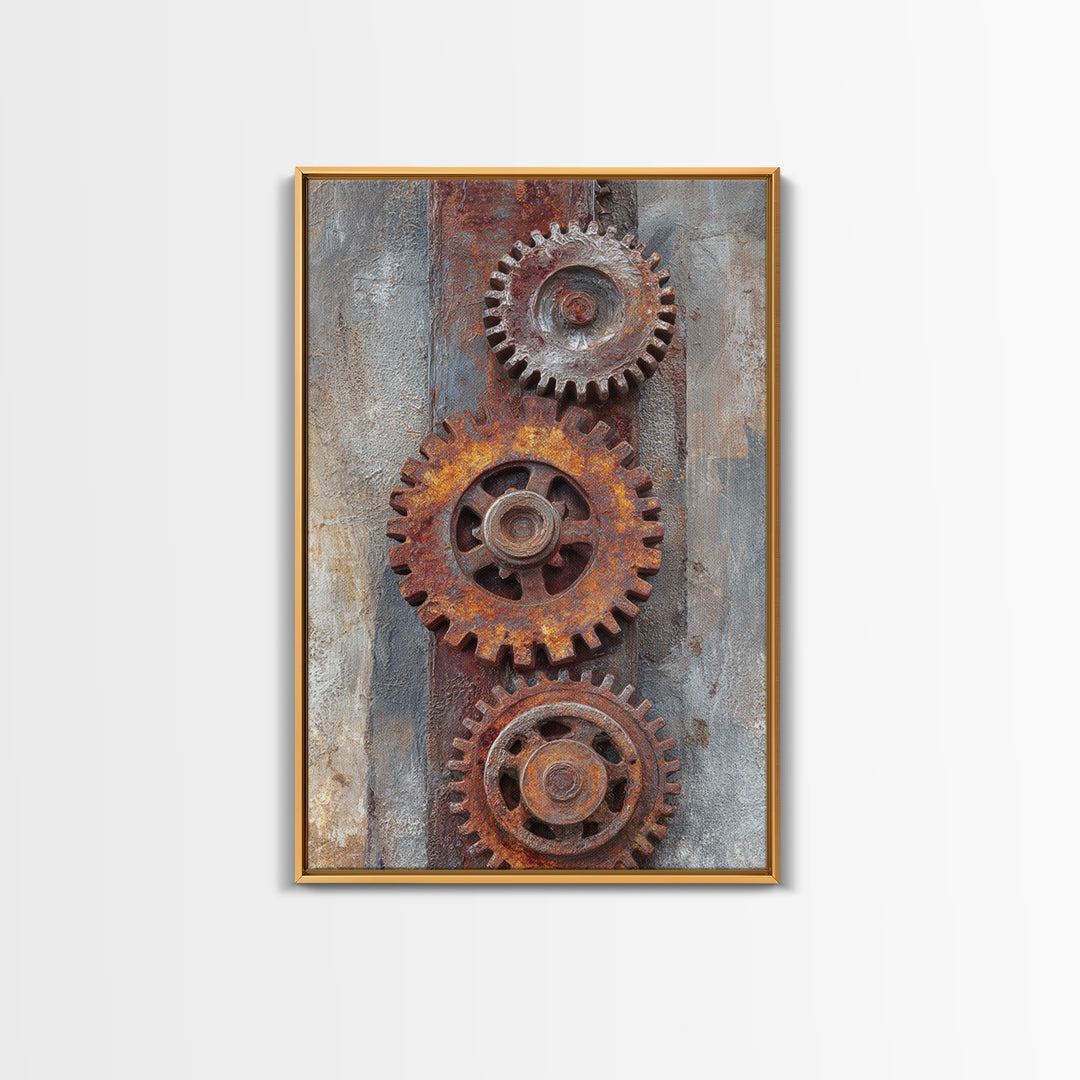 Rusted Gears Arranged as Sculptural Still Life Canvas Print, Industrial Art, Black and White Art, Living Room Decor, Foundry, IND-2x3-57