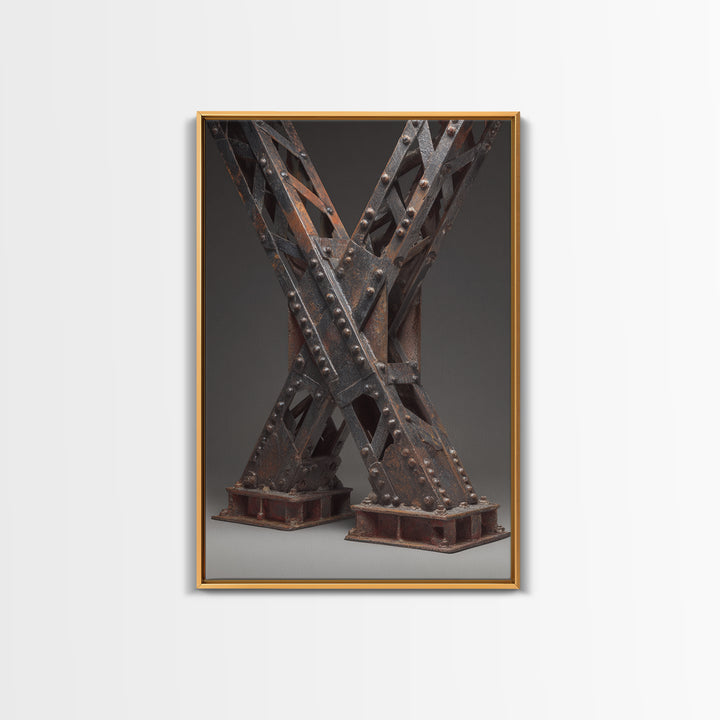 Steel Bridge Truss Framed Canvas Print, Industrial Art, Bauhaus Poster, Living Room Decor, Oil Painting, Foundry, IND-2x3-59