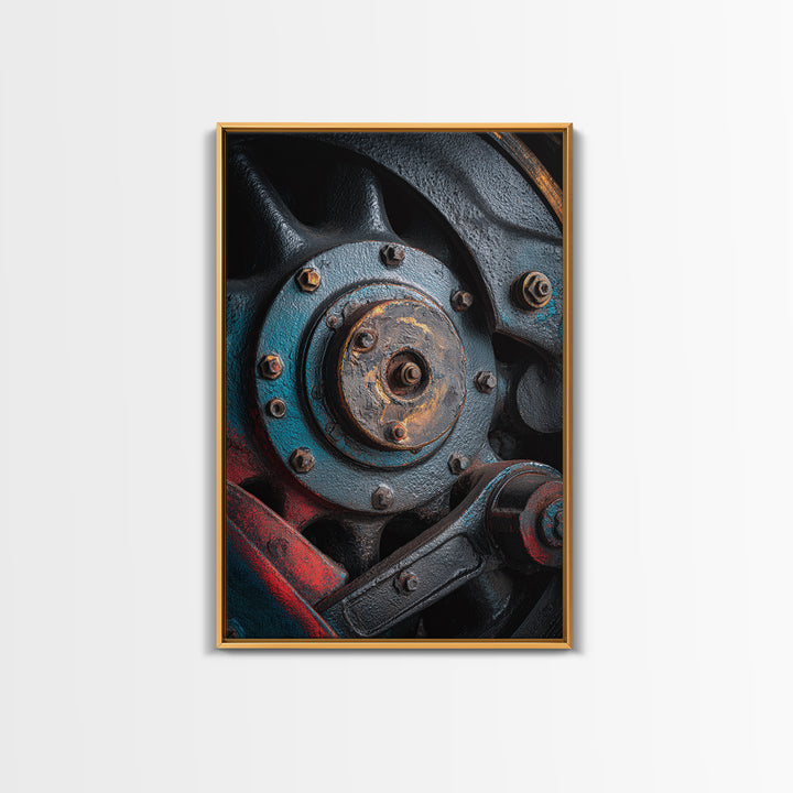 Steam Locomotive Wheel Closeup Canvas Print, Industrial Art, Black and White Wall Art, Living Room Decor, Abstract Art, Foundry, IND-2x3-62