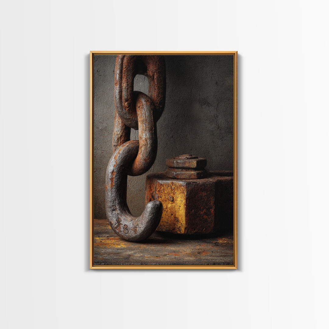 Chain and Hook Still Life Canvas Print, Industrial Art, Abstract Wall Art, Living Room Decor, Oil Painting, Foundry, IND-2x3-72