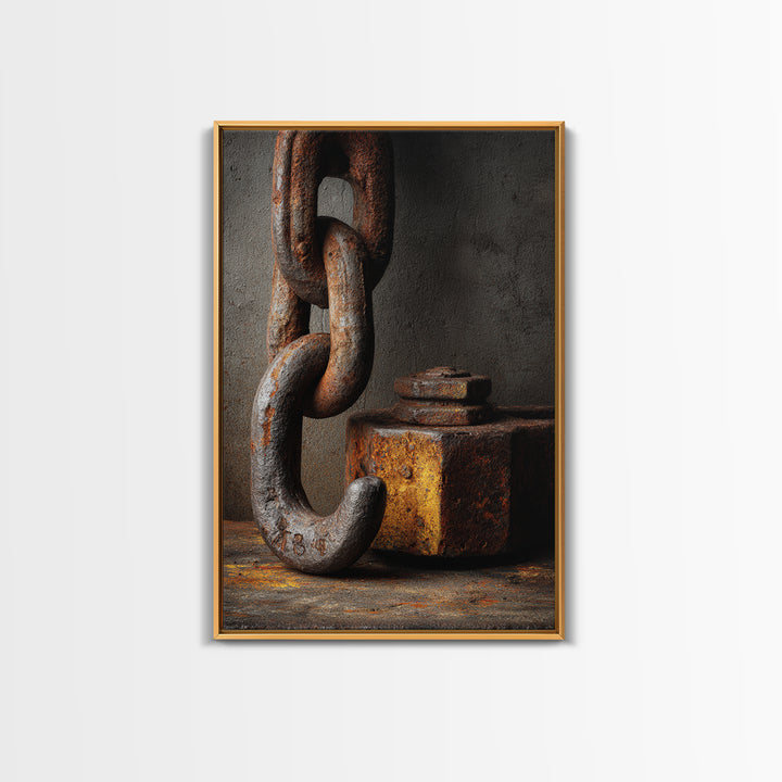 Chain and Hook Still Life Canvas Print, Industrial Art, Abstract Wall Art, Living Room Decor, Oil Painting, Foundry, IND-2x3-72