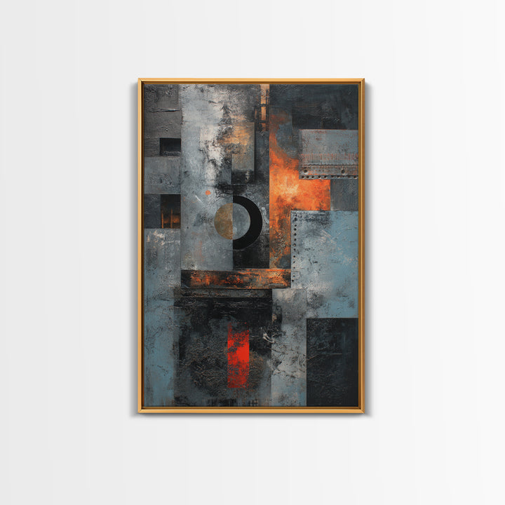 Abstract Smoke and Steel Shapes Framed Canvas Print, Industrial Art, Luxury Decor, Living Room Decor, Abstract Art, Foundry, IND-2x3-8