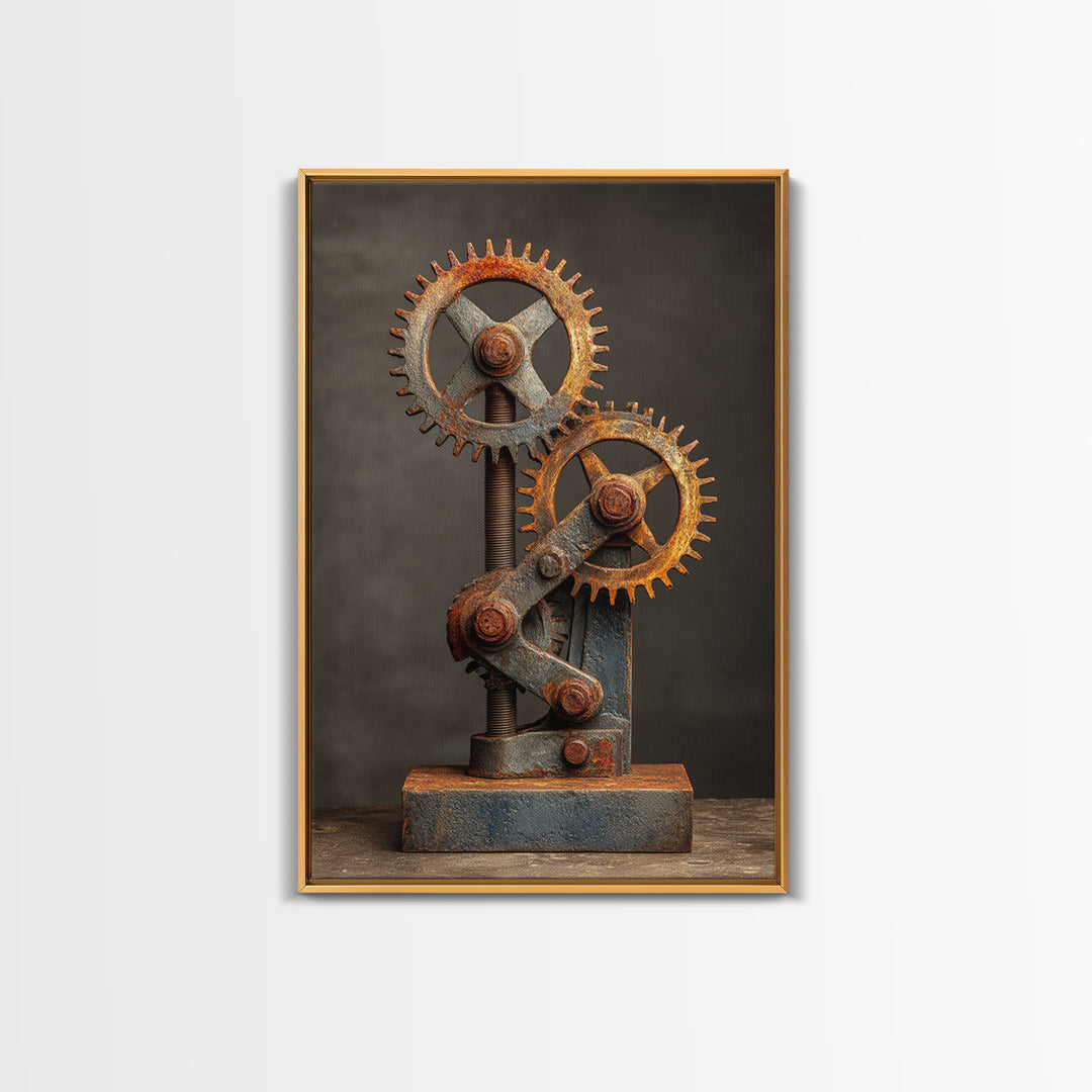 Rusted Gears Arranged as Sculptural Still Life Canvas Print, Industrial Art, Black and White Art, Living Room Decor, Foundry, IND-2x3-81