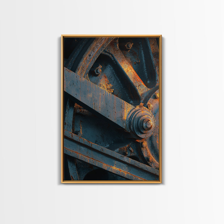 Steam Locomotive Wheel Closeup Canvas Print, Industrial Art, Black and White Wall Art, Living Room Decor, Abstract Art, Foundry, IND-2x3-86