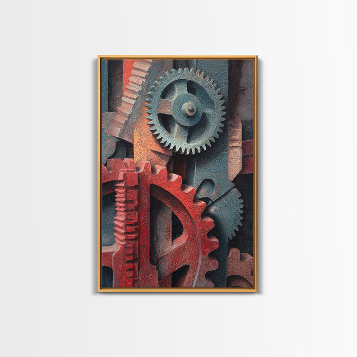 Rusted Gears Arranged as Sculptural Still Life Canvas Print, Industrial Art, Black and White Wall Art, Living Room Decor, IND-2x3-9