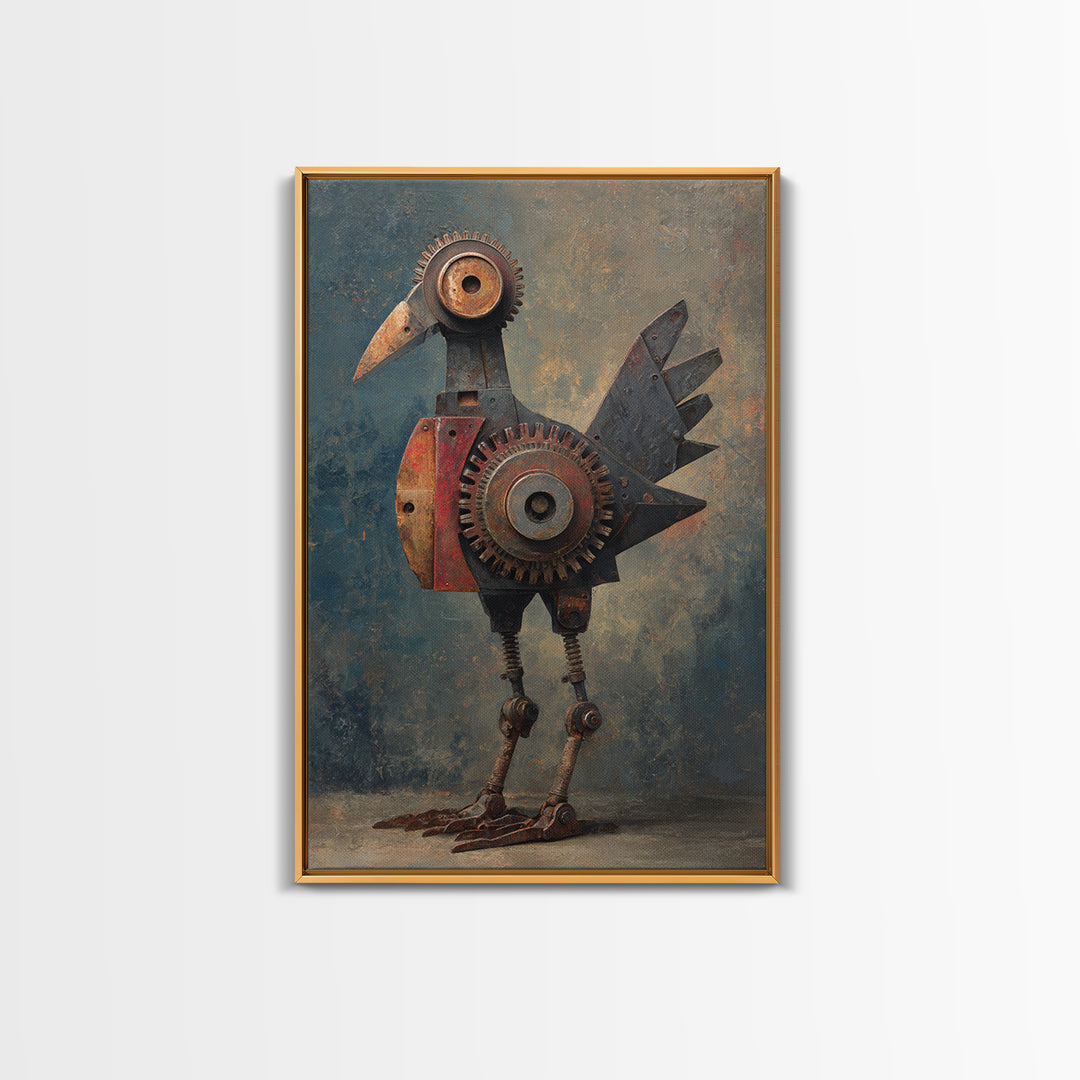 Mechanical Bird Made from Gears Canvas Print, Industrial Art, Boho Decor, Living Room Decor, Fine Art, Foundry, Digital Prints, IND-2x3-99