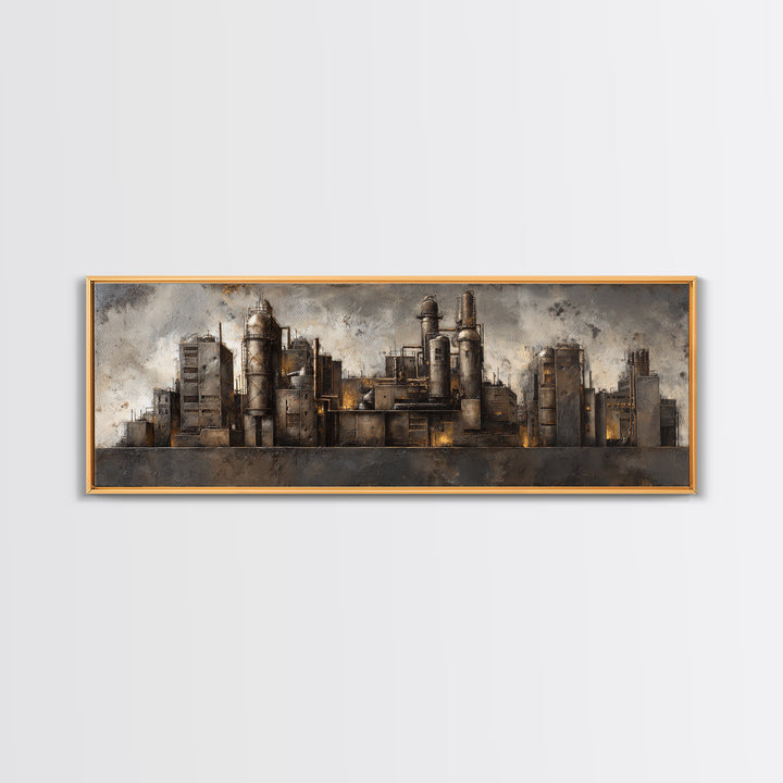 Industrial City Skyline Canvas Print, Industrial Art, Digital Prints, Living Room Decor, Fine Art, Foundry, Metal Art, IND-3x1-100