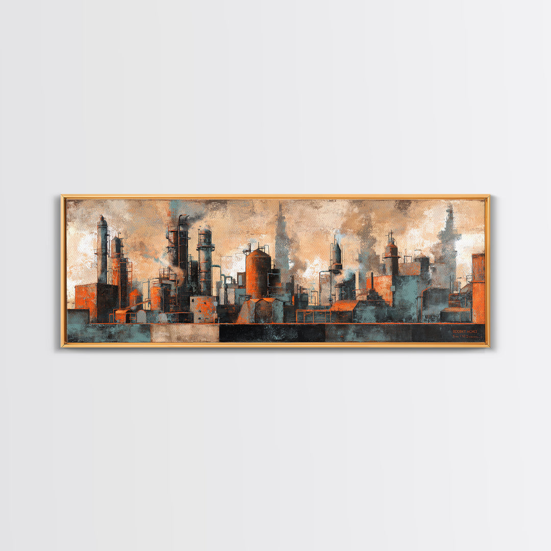 Industrial City Skyline Canvas Print, Industrial Art, Rustic Home Decor, Living Room Decor, Abstract Art, Foundry, IND-3x1-4