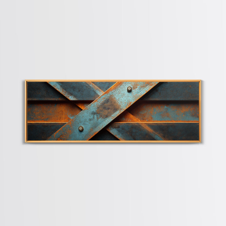 Steel Beams Crossing Like Abstract Lines Canvas Print, Industrial Art, Statement Artwork, Living Room Decor, Foundry, IND-3x1-57