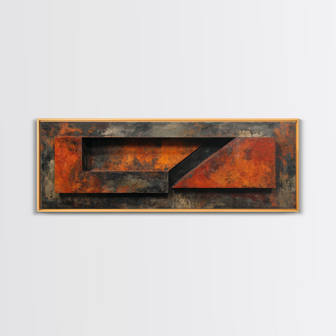 Rust Orange and Charcoal Geometric Abstraction Canvas Print, Industrial Art, Black and White Art, Living Room Decor, Foundry, IND-3x1-6