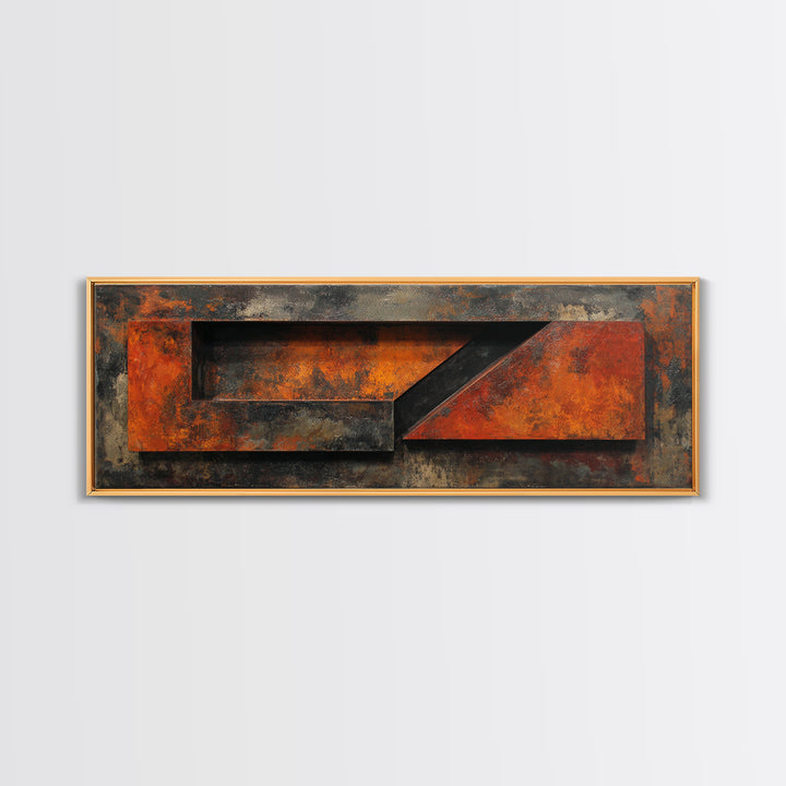 Rust Orange and Charcoal Geometric Abstraction Canvas Print, Industrial Art, Black and White Art, Living Room Decor, Foundry, IND-3x1-6