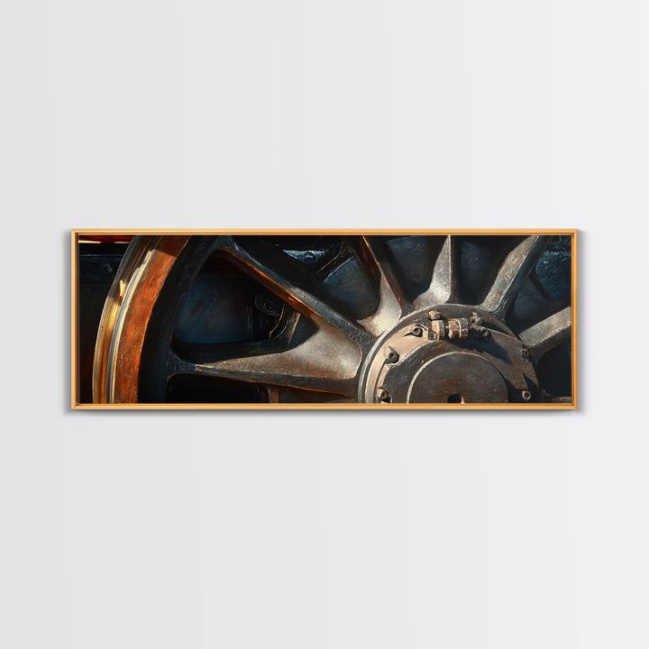 Steam Locomotive Wheel Closeup Canvas Print, Industrial Art, Black and White Art, Living Room Decor, Watercolor Art, Foundry, IND-3x1-94