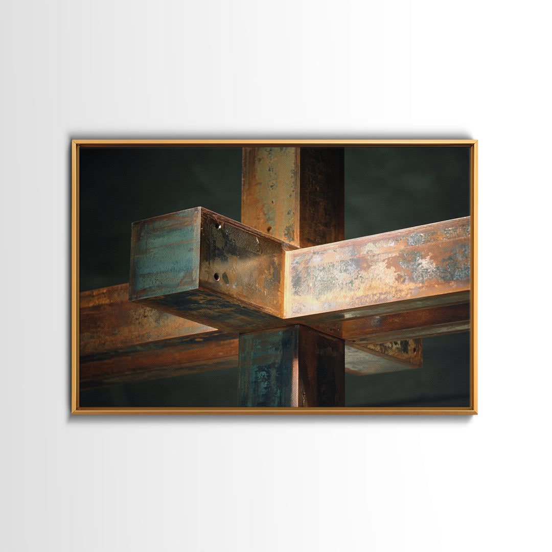 Steel Beams Crossing Like Abstract Lines Framed Canvas Print, Industrial Art, Room Decor, Living Room Decor, Fine Art, Foundry, IND-3x2-45