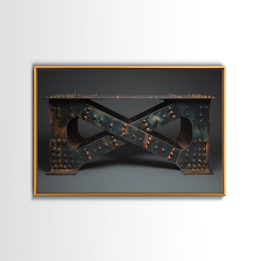 Steel Bridge Truss Framed Canvas Print, Industrial Art, Bauhaus Poster, Living Room Decor, Oil Painting, Foundry, IND-3x2-55