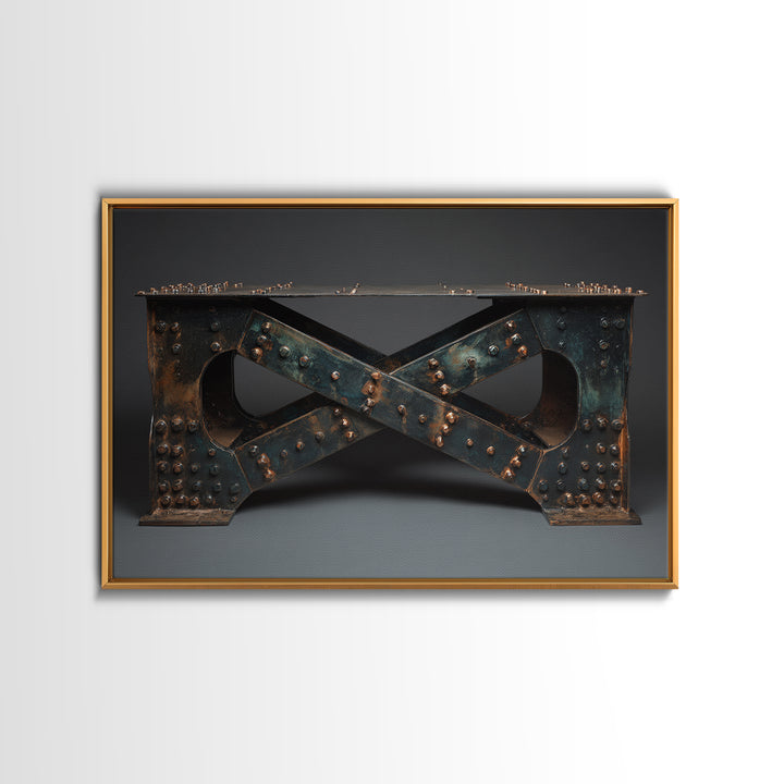 Steel Bridge Truss Framed Canvas Print, Industrial Art, Bauhaus Poster, Living Room Decor, Oil Painting, Foundry, IND-3x2-55