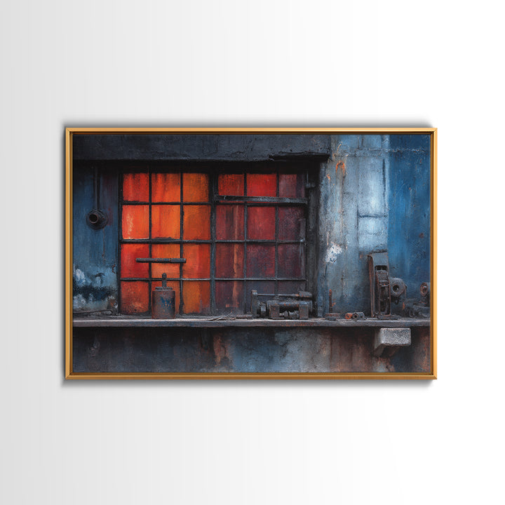 Old Factory Window Framed Canvas Print, Industrial Art, Large Art, Living Room Decor, Fine Art, Foundry, Statement Artwork, IND-3x2-6