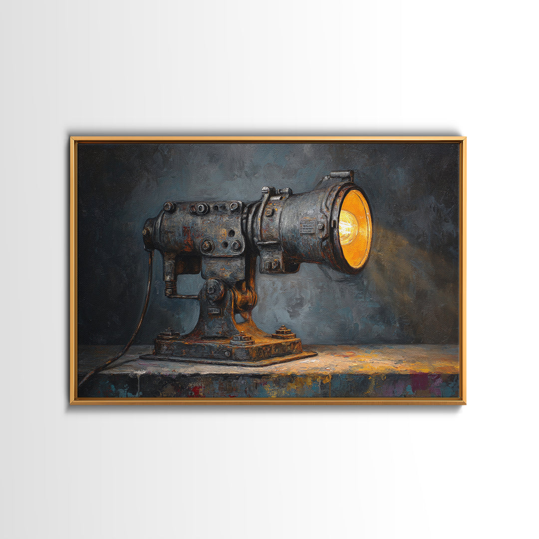 Industrial Lamp with Warm Glow Canvas Print, Industrial Art, Black and White Wall Art, Living Room Decor, Fine Art, Foundry, IND-3x2-75