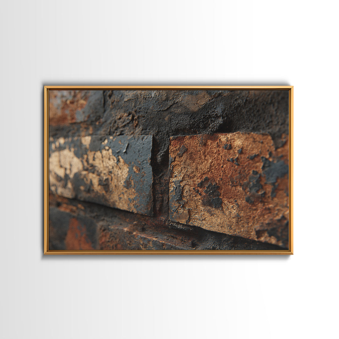 Exposed Brick Texture Abstract Framed Canvas Print, Industrial Art, Gallery Decor, Living Room Decor, Fine Art, Foundry, IND-3x2-8