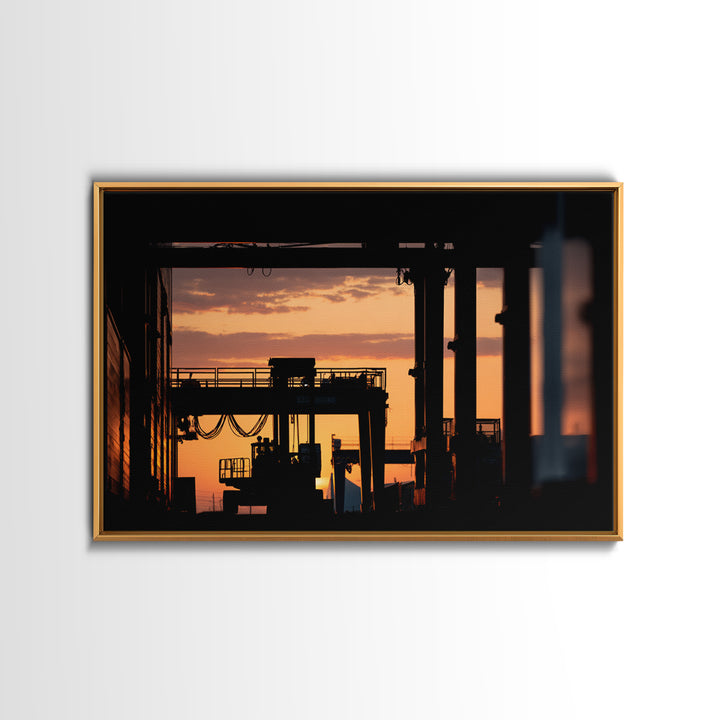 Warehouse Crane Silhouette Canvas Print, Industrial Art, Steampunk Decor, Living Room Decor, Fine Art, Foundry, Luxury Decor, IND-3x2-83